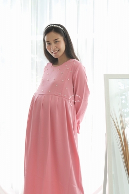 Mutiara Gamis Ibu Hamil Menyusui Muslim Manik Dada - GMS 262 Pink